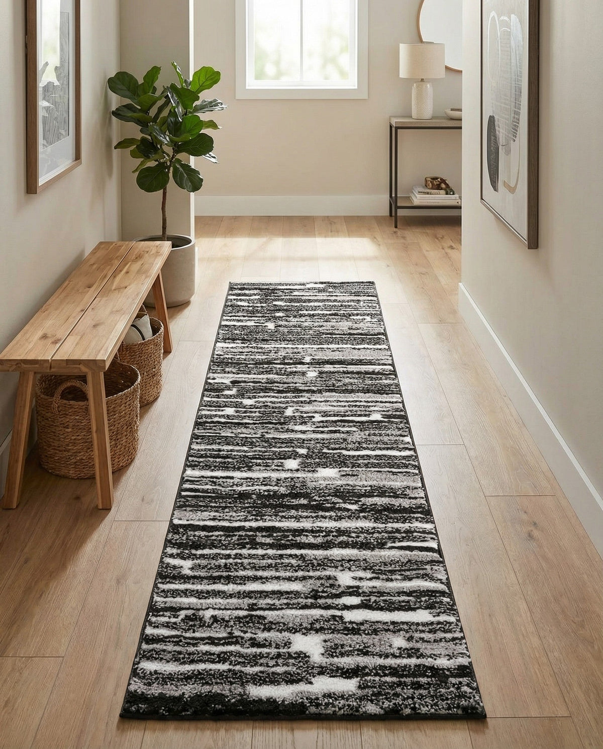 Sienna Collection Area Rug -  Rome Runner Black and Ivory  lifestyle 150