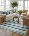 Coastal Stripe Dhurrie Collection Area Rug - Seashore Rectangle Aqua Blue and Gray  lifestyle 12