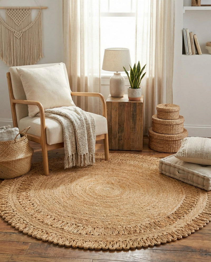 Woven Seaside Jute Collection Area Rug - Varadero Round Natural  lifestyle 20