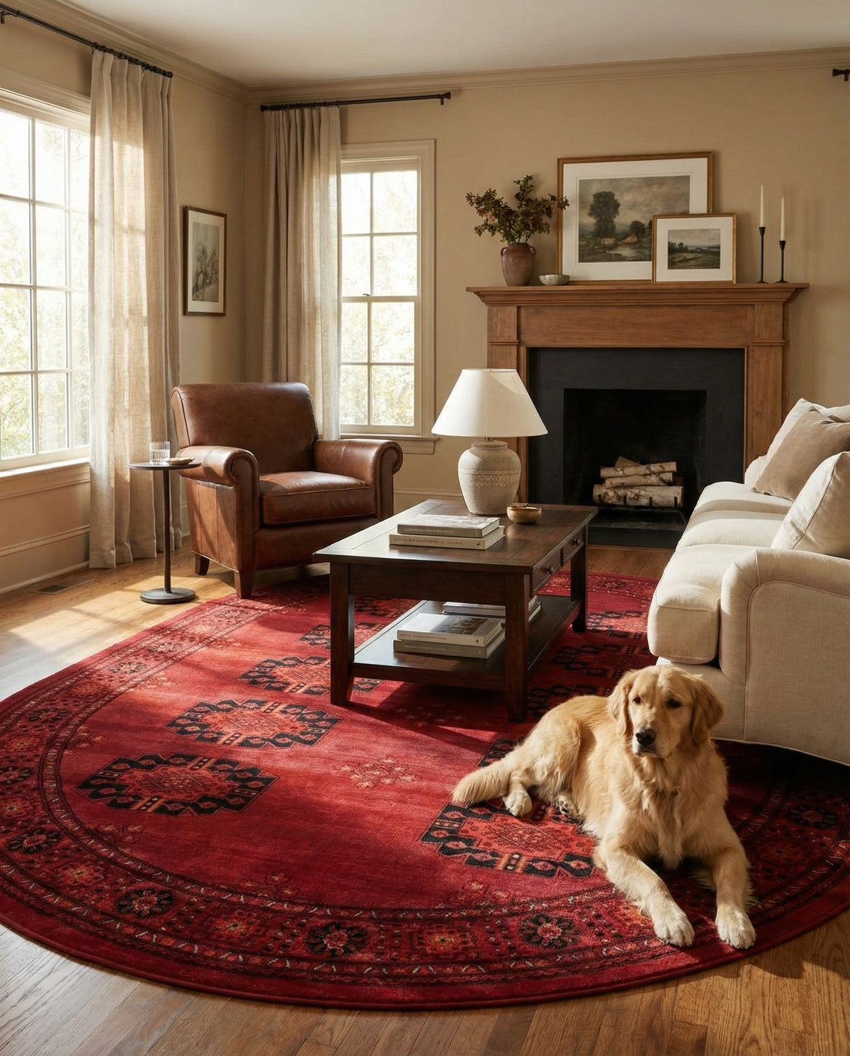 Samarkand Elegance Collection Area Rug -  Fergana Oval Red  lifestyle 46