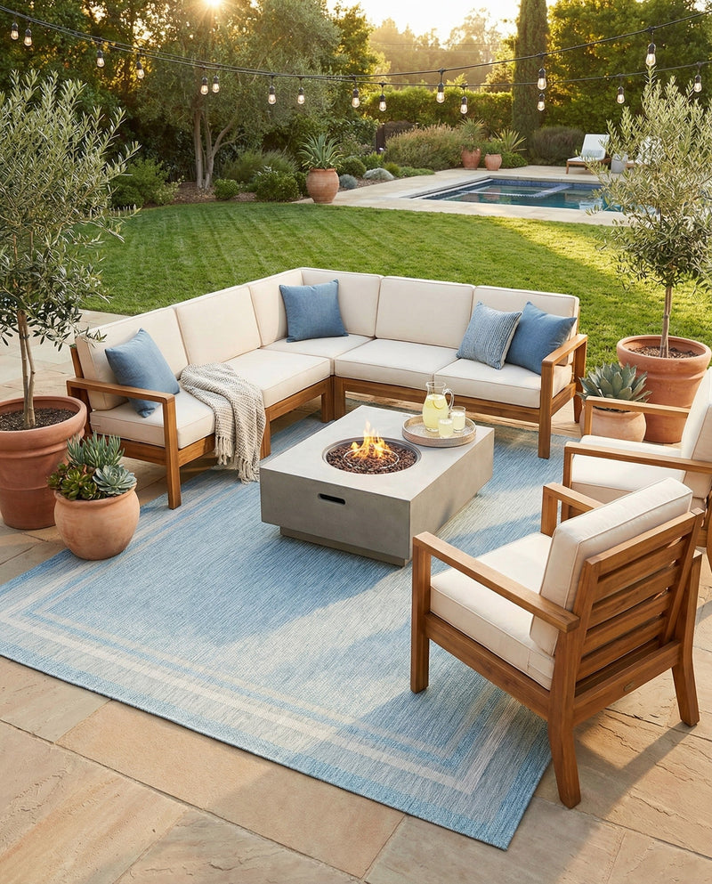 Terrace Fringe Collection Area Rug - Veranda (Aquamarine) Rectangle Aquamarine  lifestyle 11