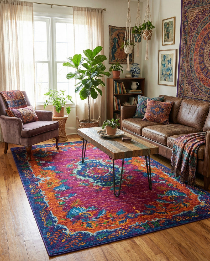 Caribbean Cove Collection Area Rug -  Nevis Rectangle Fuchsia  lifestyle 11