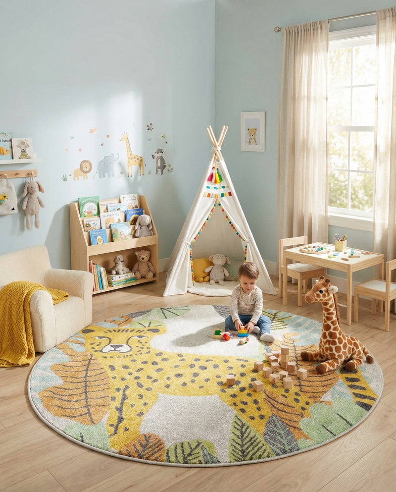 Wonder Tykes Collection Area Rug -  Puzzled Round Gray  lifestyle 39