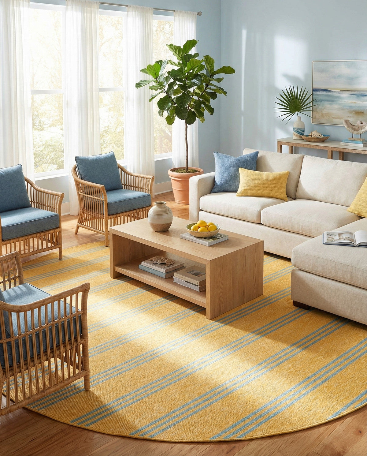 Urban Oasis Rugs Collection Area Rug -  District (Yellow and Aqua) Round Yellow and Aqua  lifestyle 15
