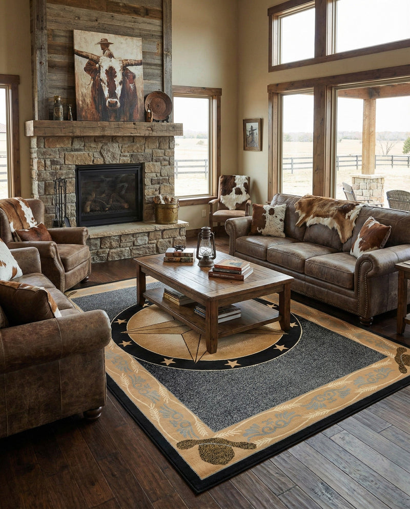 Frontier Trails Collection Area Rug - Redwood Rectangle Blue  lifestyle 24