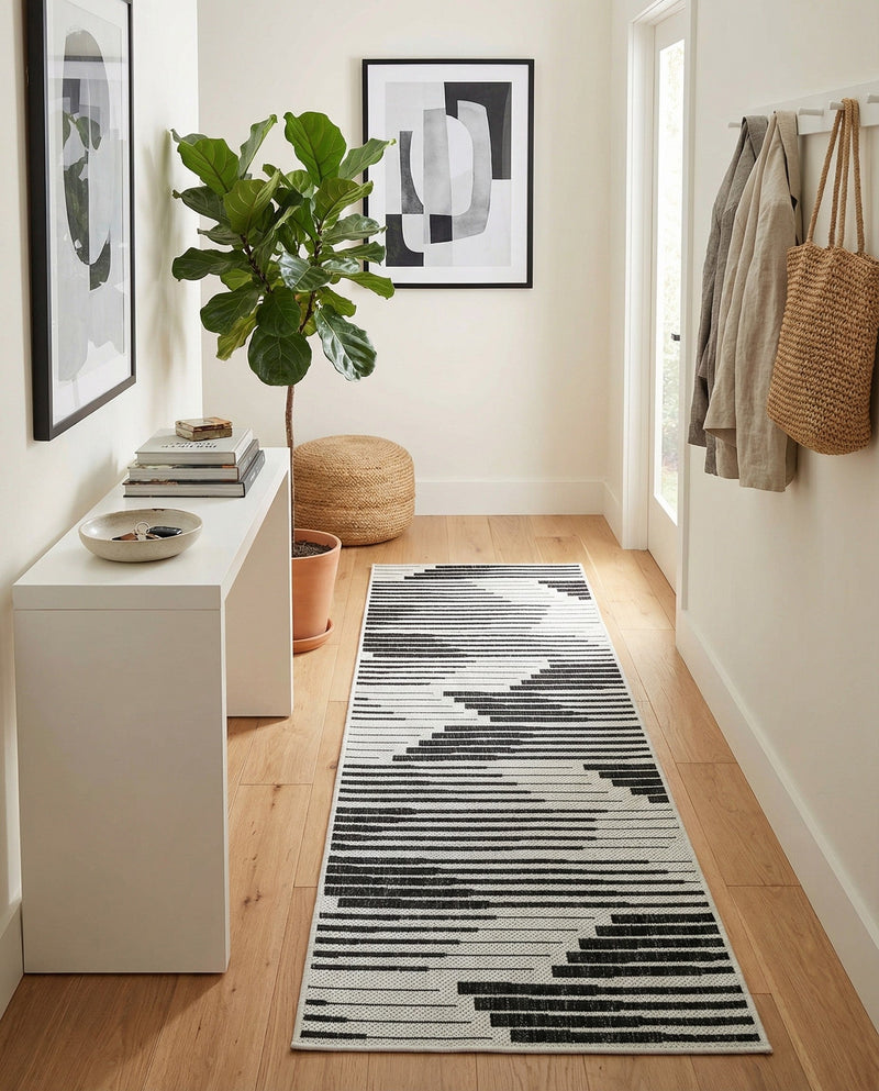 Urban Terrace Collection Area Rug -  Bronx Runner Black and White  lifestyle 38