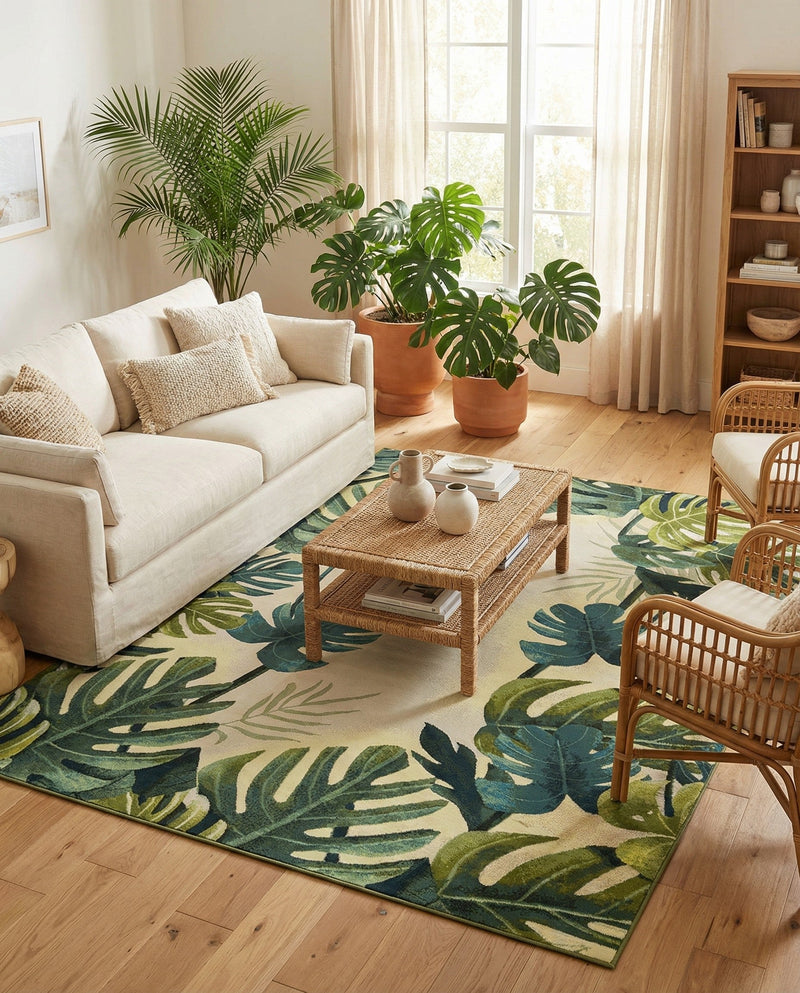 Seaside Blooms Collection Area Rug -  Ivy Rectangle Green  lifestyle 47