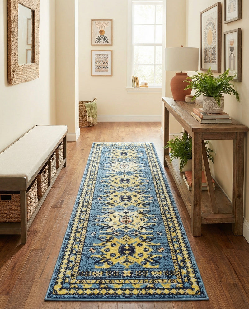 Tabriz Tapestries Collection Area Rug - Azerbaijan (Light Blue) Runner Light Blue  lifestyle 47