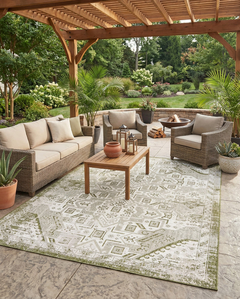 Tribal Terrace Treasures Collection Area Rug - Mayan Marina (Green) Rectangle Green  lifestyle 3