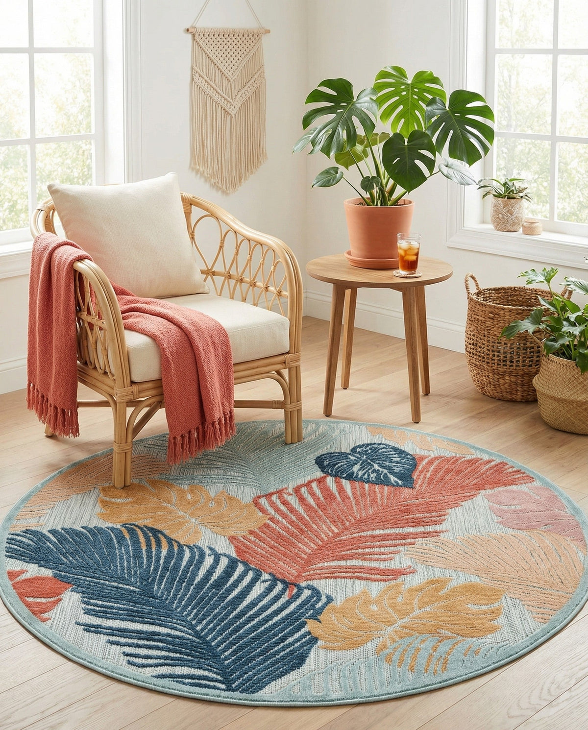 Seaside Blooms Collection Area Rug -  Tranquil Round Multi  lifestyle 101