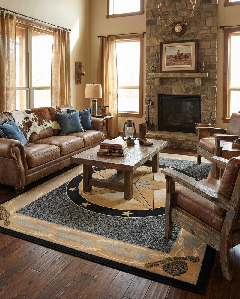Frontier Trails Collection Area Rug - Redwood Rectangle Blue  lifestyle 25