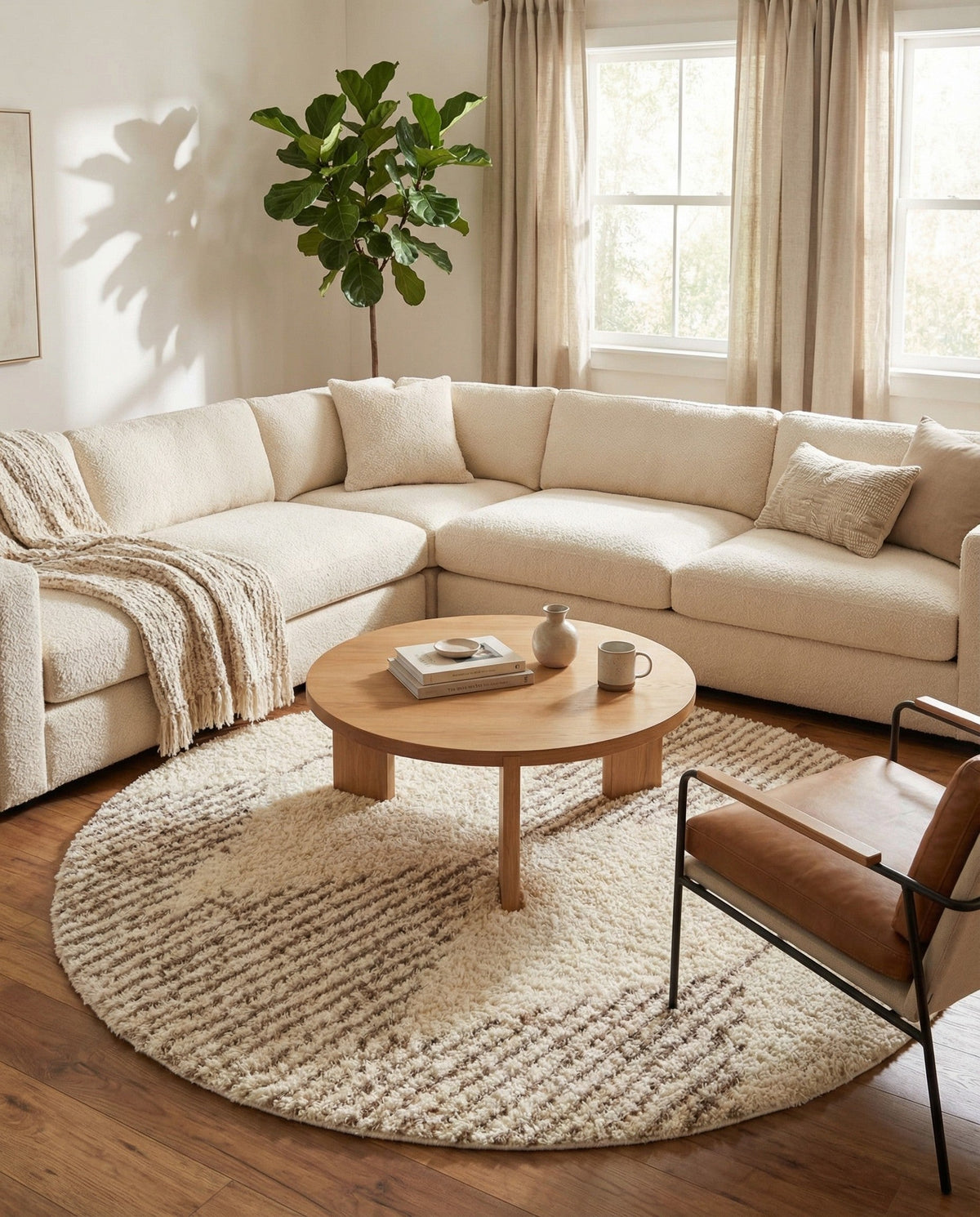 Eternal Plush Oasis Collection Area Rug -  Bliss Round Pearl and Khaki  lifestyle 84