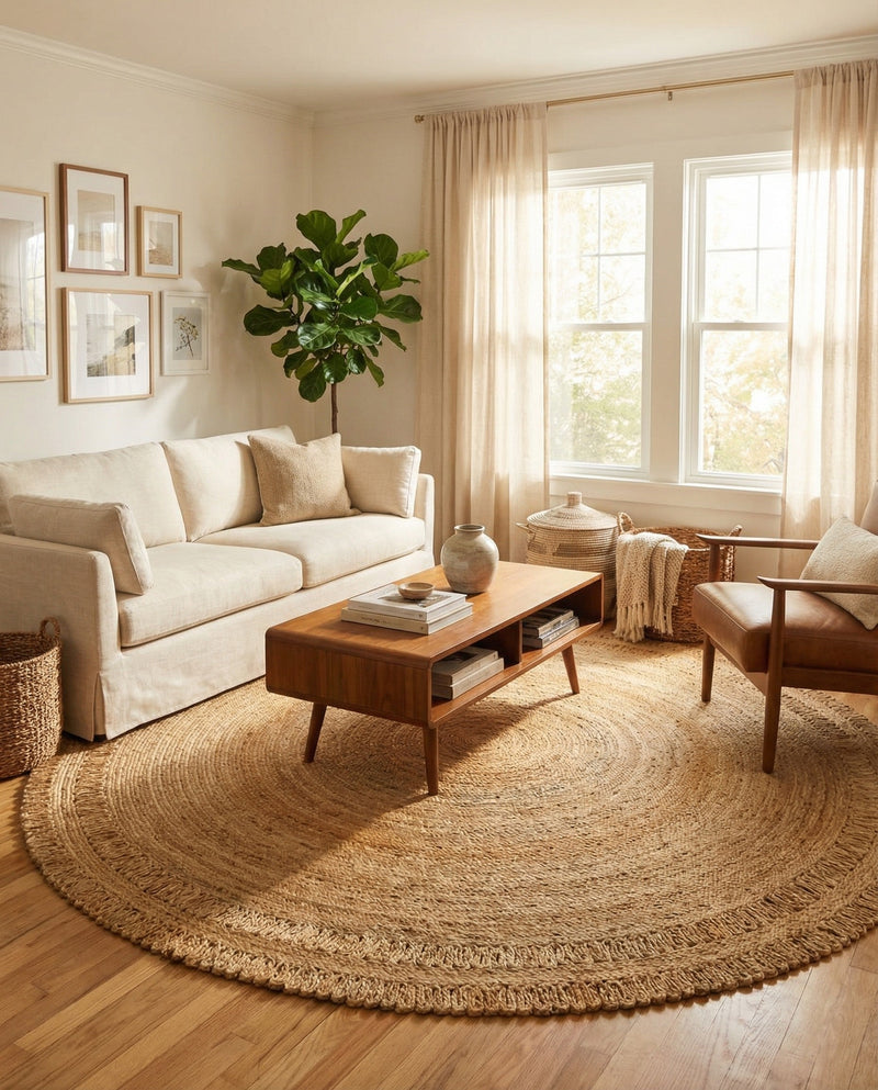 Woven Seaside Jute Collection Area Rug - Varadero Round Natural  lifestyle 8
