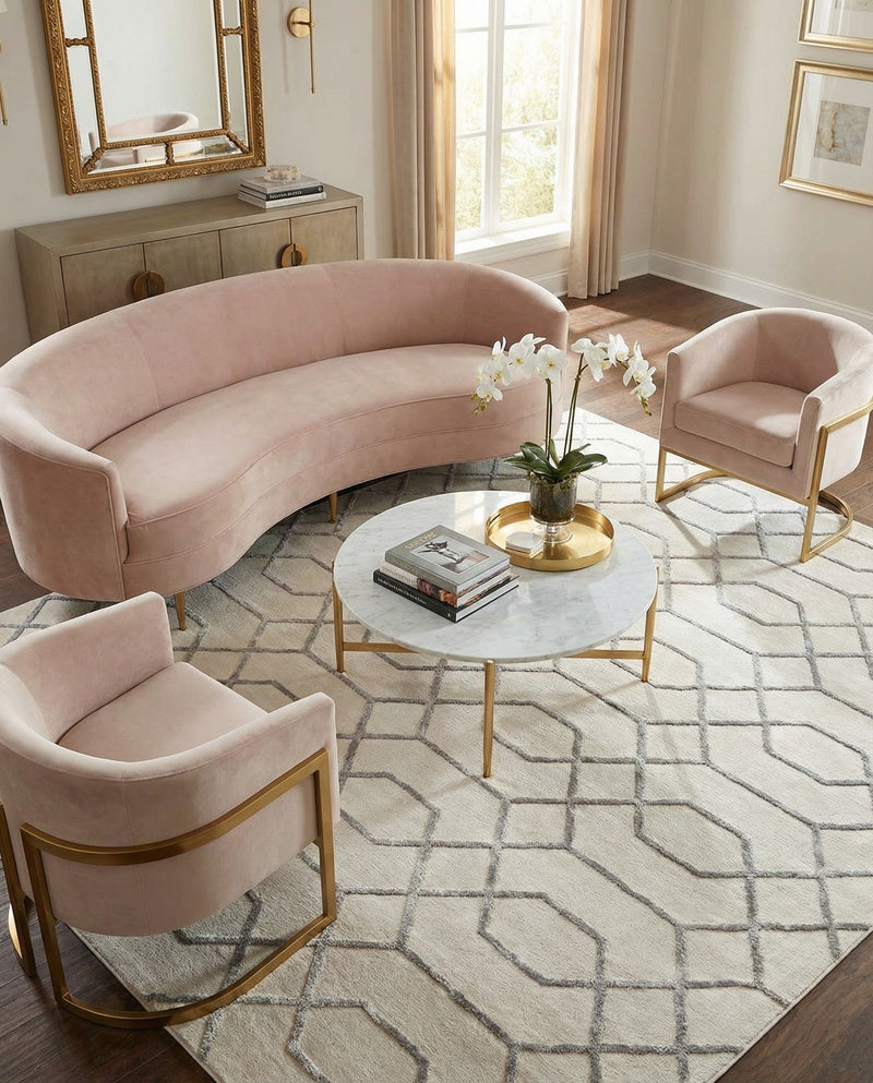 Hollywood Luxe Collection Area Rug - Sunset (White Silver) Square White Silver  lifestyle 67
