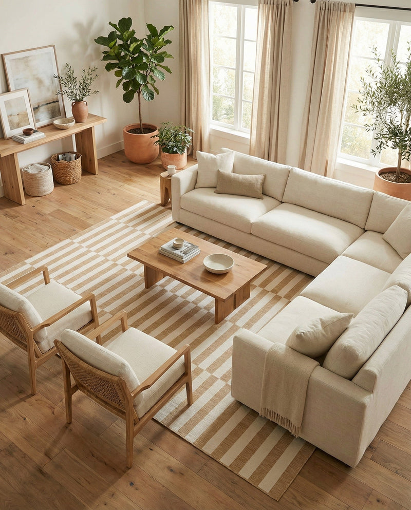 Seaside Stripes Collection Area Rug - Cabana (Taupe) Rectangle Taupe  lifestyle 7