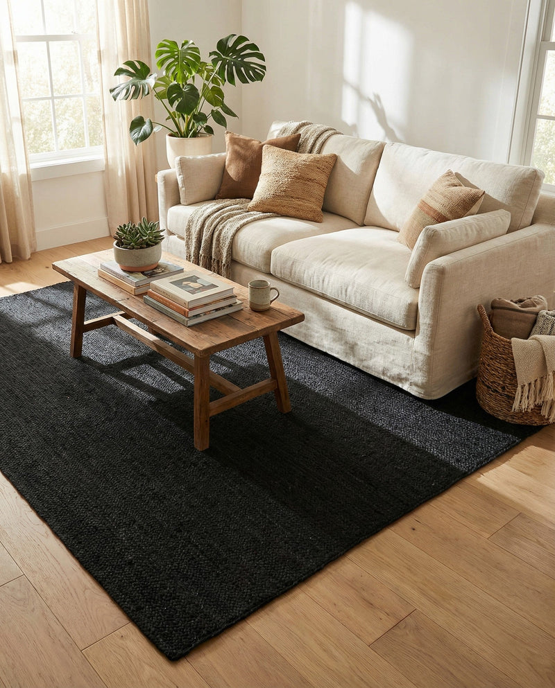 Woven Seaside Jute Collection Area Rug - Martha's Rectangle Black  lifestyle 17