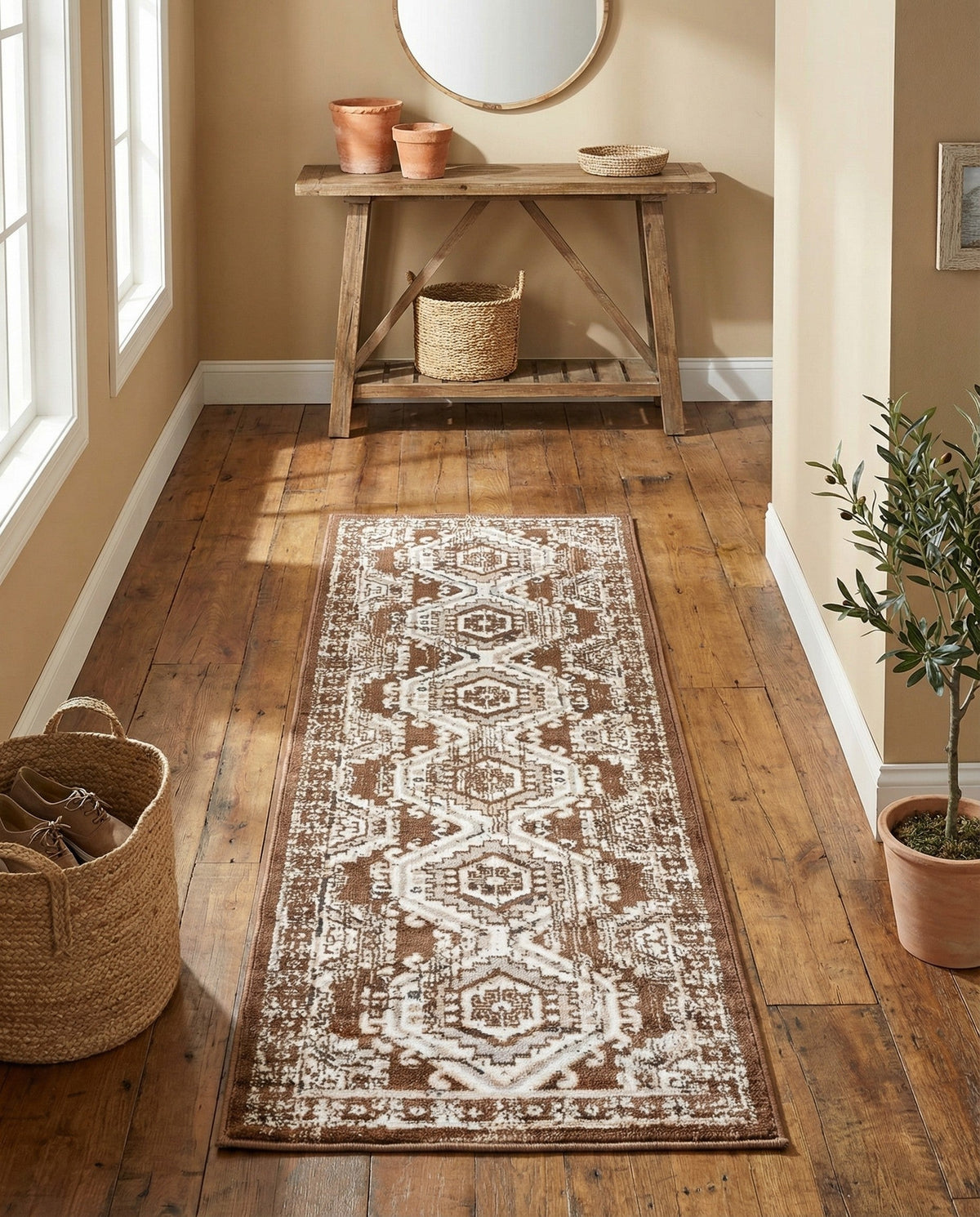Savannah Elegance Collection Area Rug -  Tybee (Brown) Runner Brown  lifestyle 87