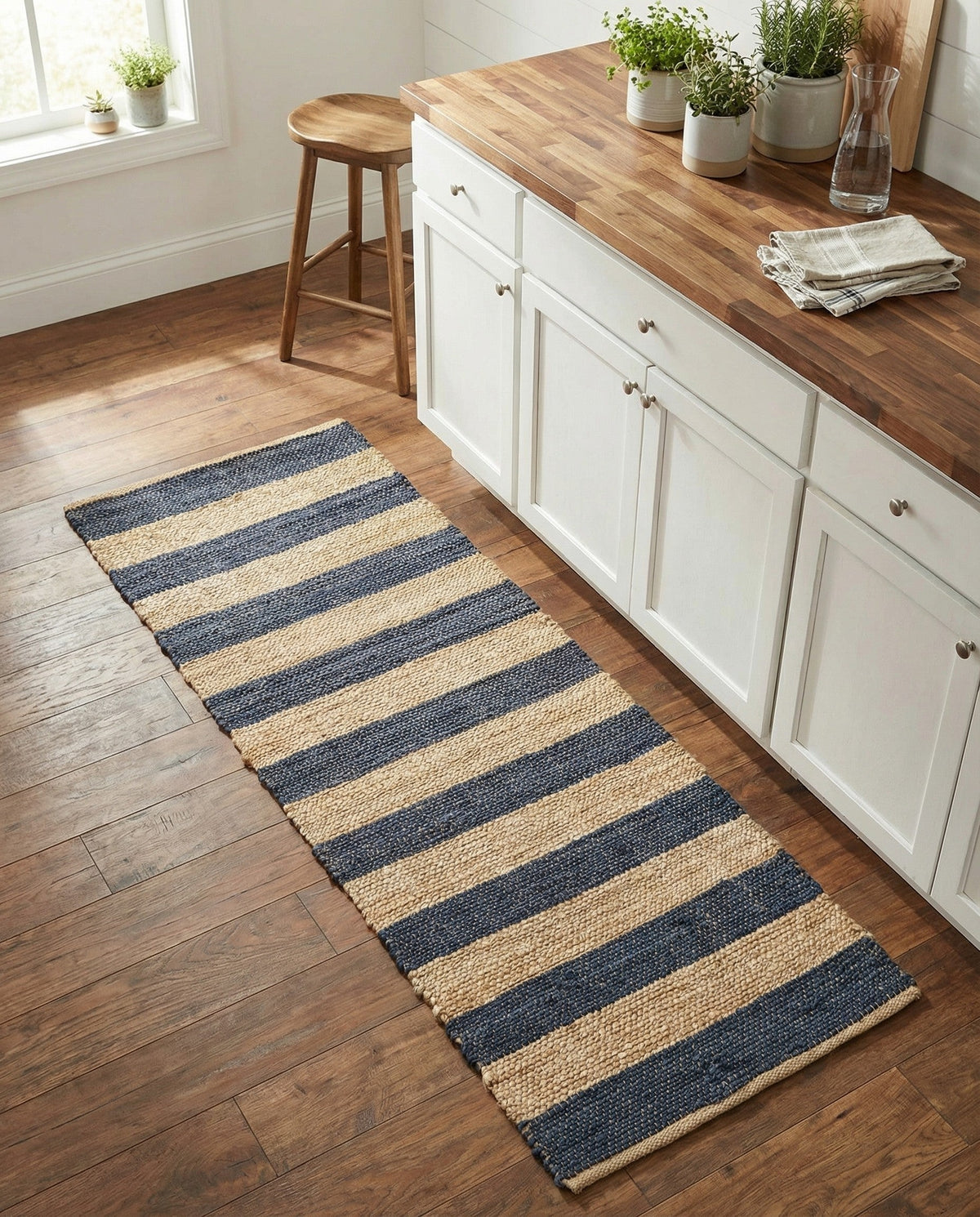 Woven Seaside Jute Collection Area Rug - Nantucket Runner Navy Ivory  lifestyle 137