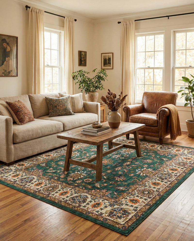 Casablanca Tapestry Collection Area Rug -  Marrakech (Emerald Green) Square Emerald Green  lifestyle 29