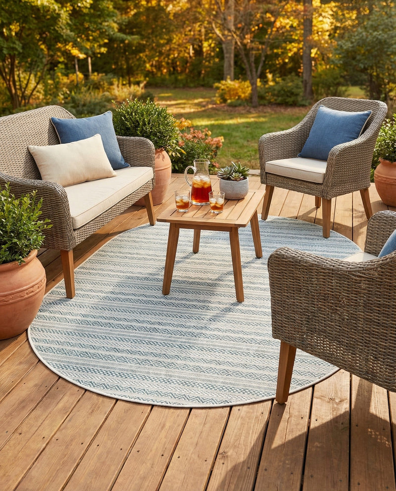 Seaside Stripes Collection Area Rug -  Boardwalk (Teal) Oval Teal  lifestyle 31