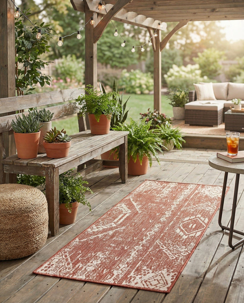 Desert Nomad Terrace Collection Area Rug - Sahara (Rust Red) Runner Rust Red  lifestyle 74