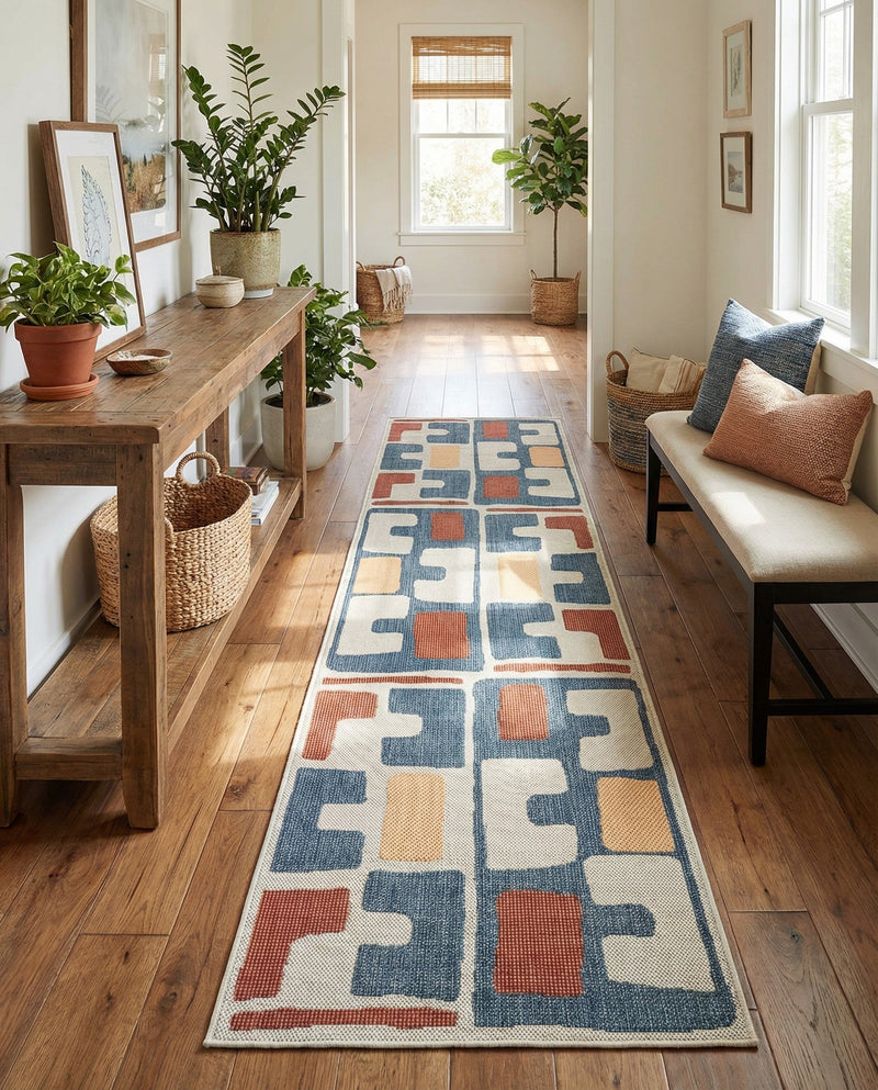 Coastal Terrace Collection Area Rug -  Sail Runner Ivory and Blue  lifestyle 45