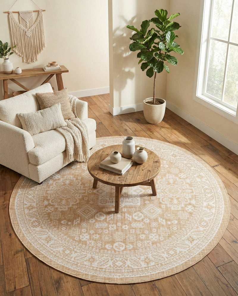 Tribal Terrace Treasures Collection Area Rug -  Incan Isle (Natural) Round Natural  lifestyle 84