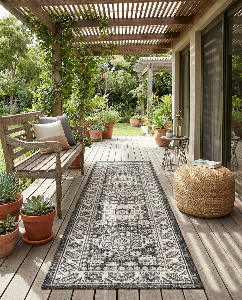Tribal Terrace Treasures Collection Area Rug -  Incan Isle (Charcoal Gray) Runner Charcoal Gray  lifestyle 59