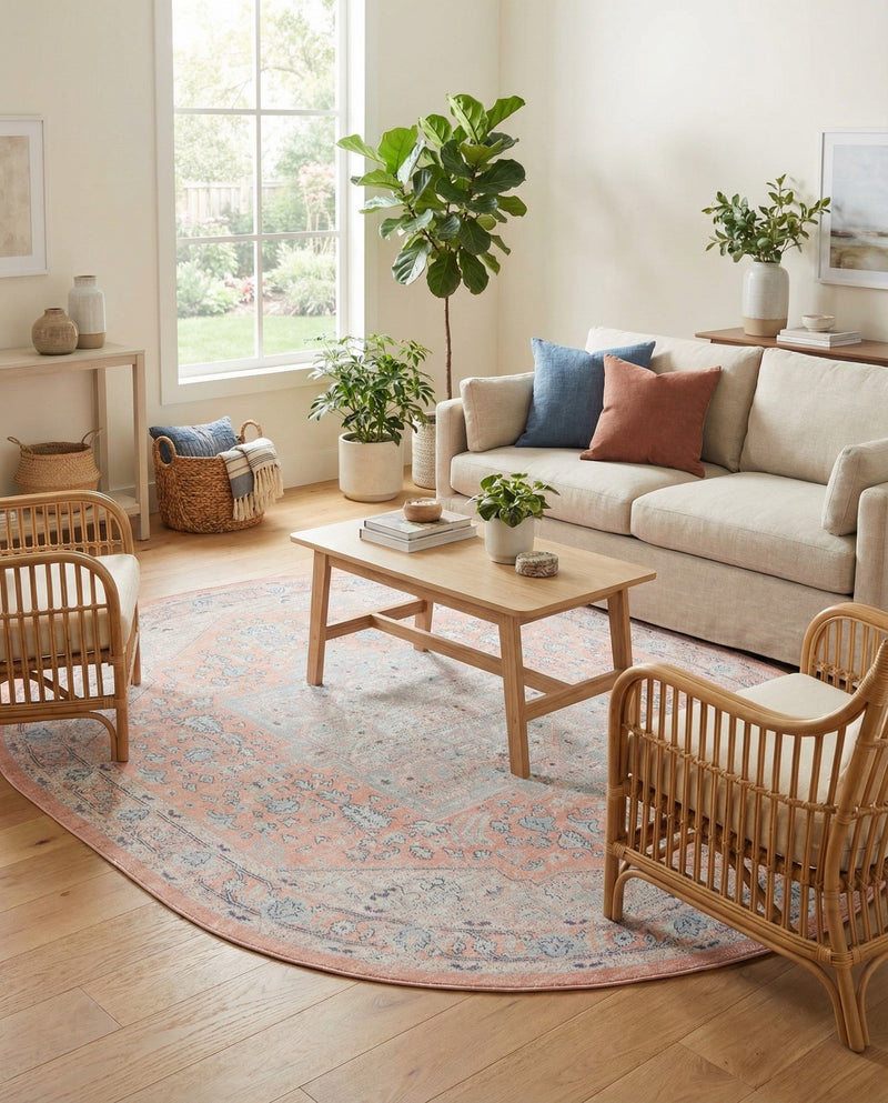 Savannah Series Collection Area Rug - Charleston (Powder Pink) Oval Powder Pink  lifestyle 25