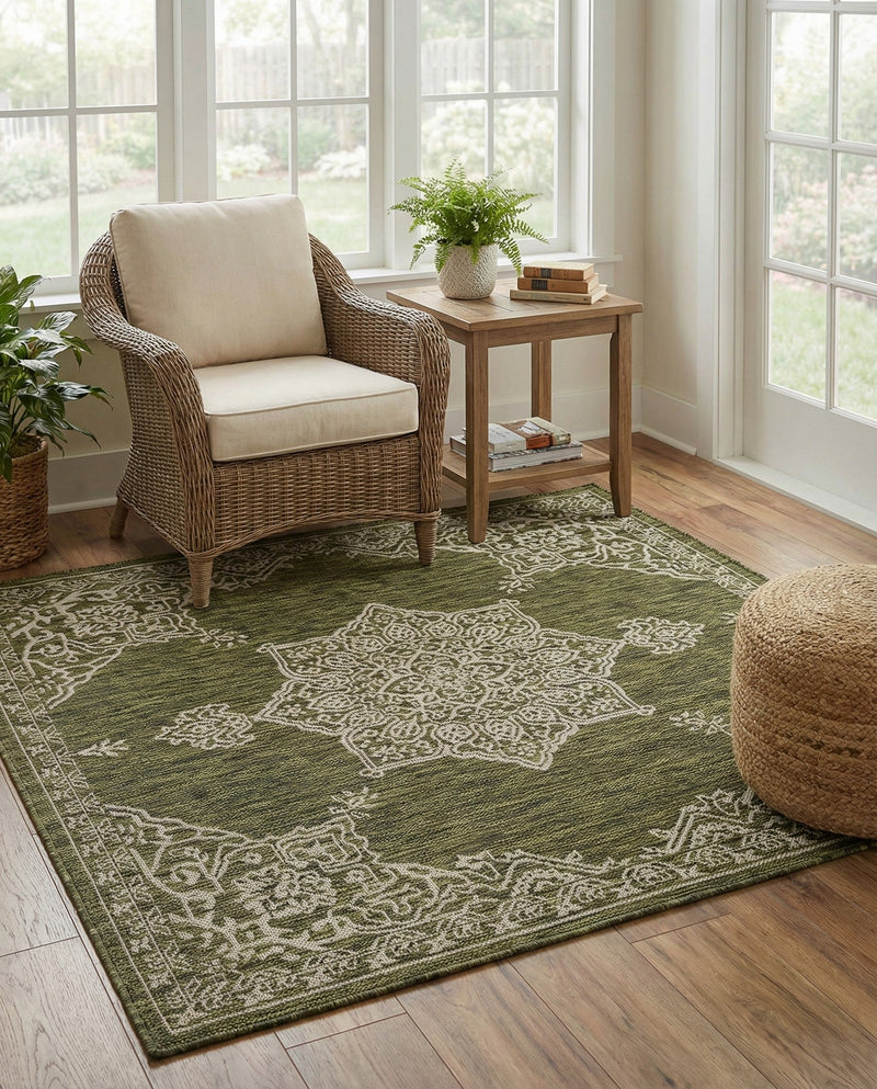 Patio Heritage Collection Area Rug -  Charleston (Green) Square Green  lifestyle 33