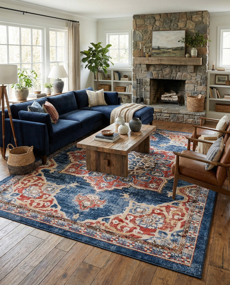 Eden Oasis Collection Area Rug -  Tranquility (Dark Blue) Rectangle Dark Blue  lifestyle 6
