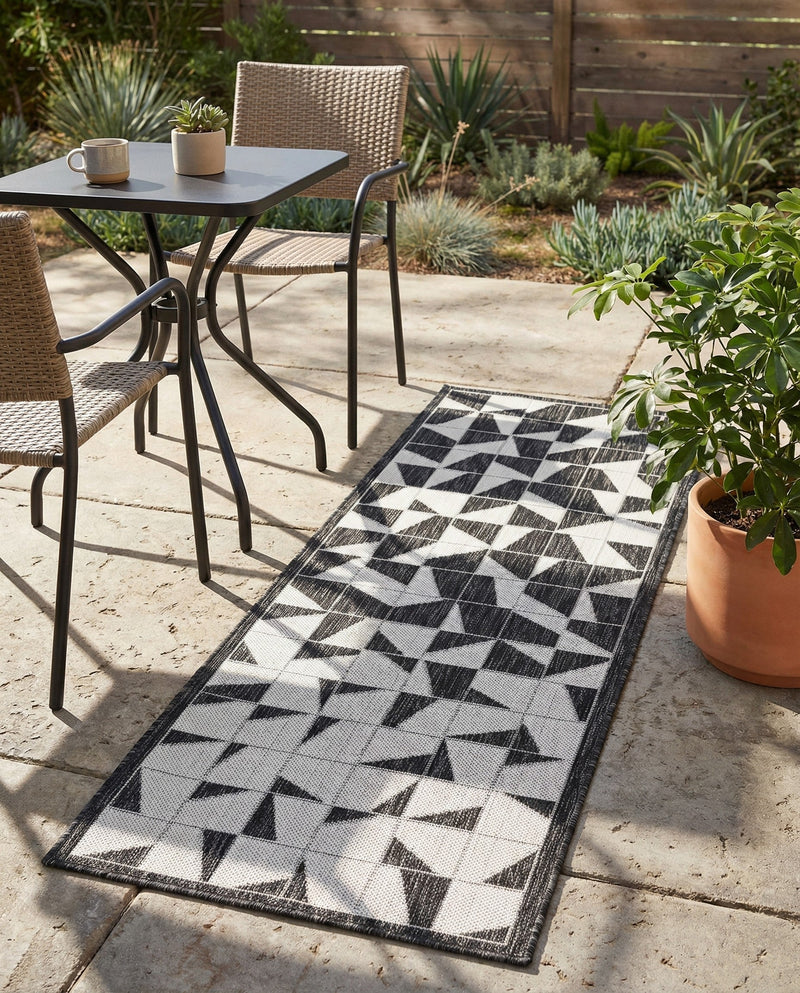 Urban Terrace Collection Area Rug -  Mercer Runner Black and White  lifestyle 64