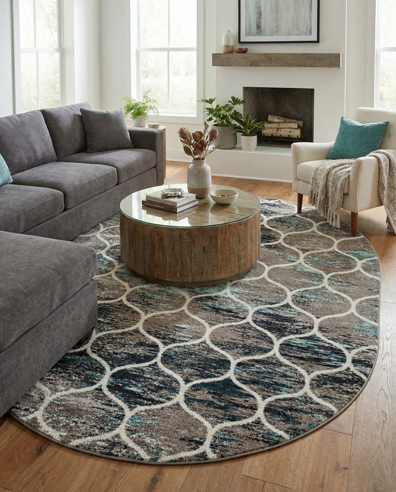 Trellis Mosaic Collection Area Rug -  Pergolatown (Blue Multi) Oval Blue Multi  lifestyle 61