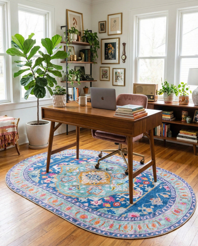 Heritage Elegance Collection Area Rug -  Taj Oval Blue  lifestyle 53