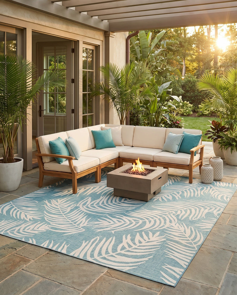 Seaside Blooms Collection Area Rug - Verdure (Light Aqua) Square Light Aqua  lifestyle 58