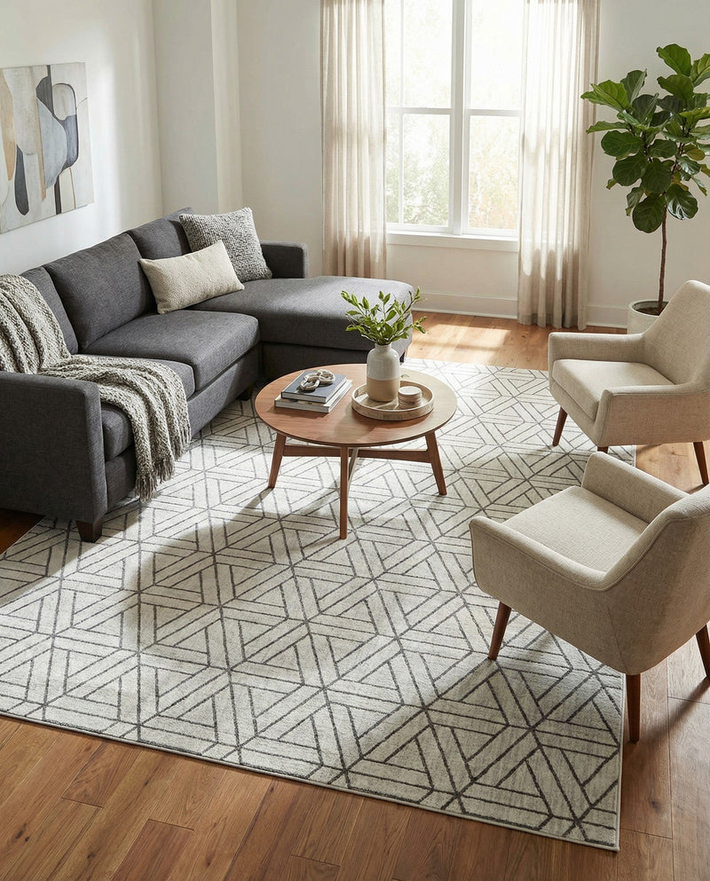Garden Maze Retreat Collection Area Rug -  Topiarytrail Rectangle White  lifestyle 8
