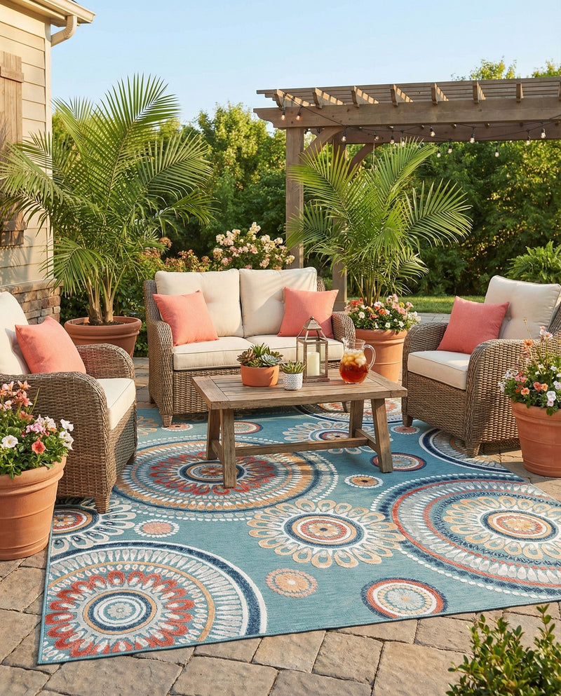 Seaside Blooms Collection Area Rug -  Eden Rectangle Light Blue  lifestyle 47