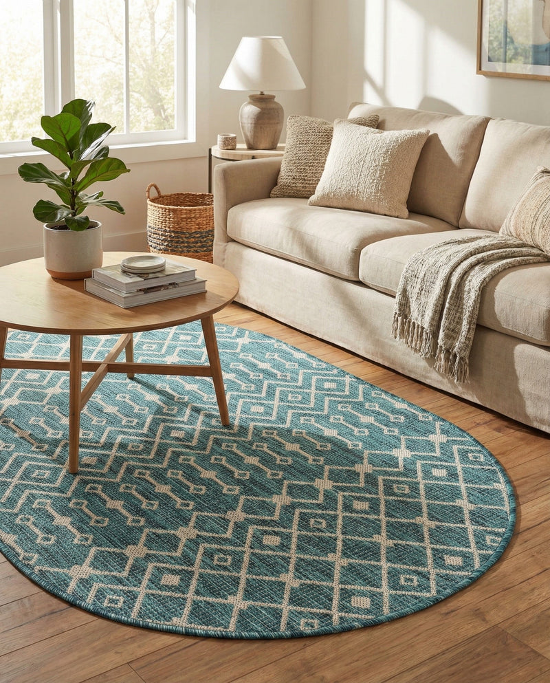 Savannah Pergola Collection Area Rug -  Pergola (Teal) Oval Teal  lifestyle 66