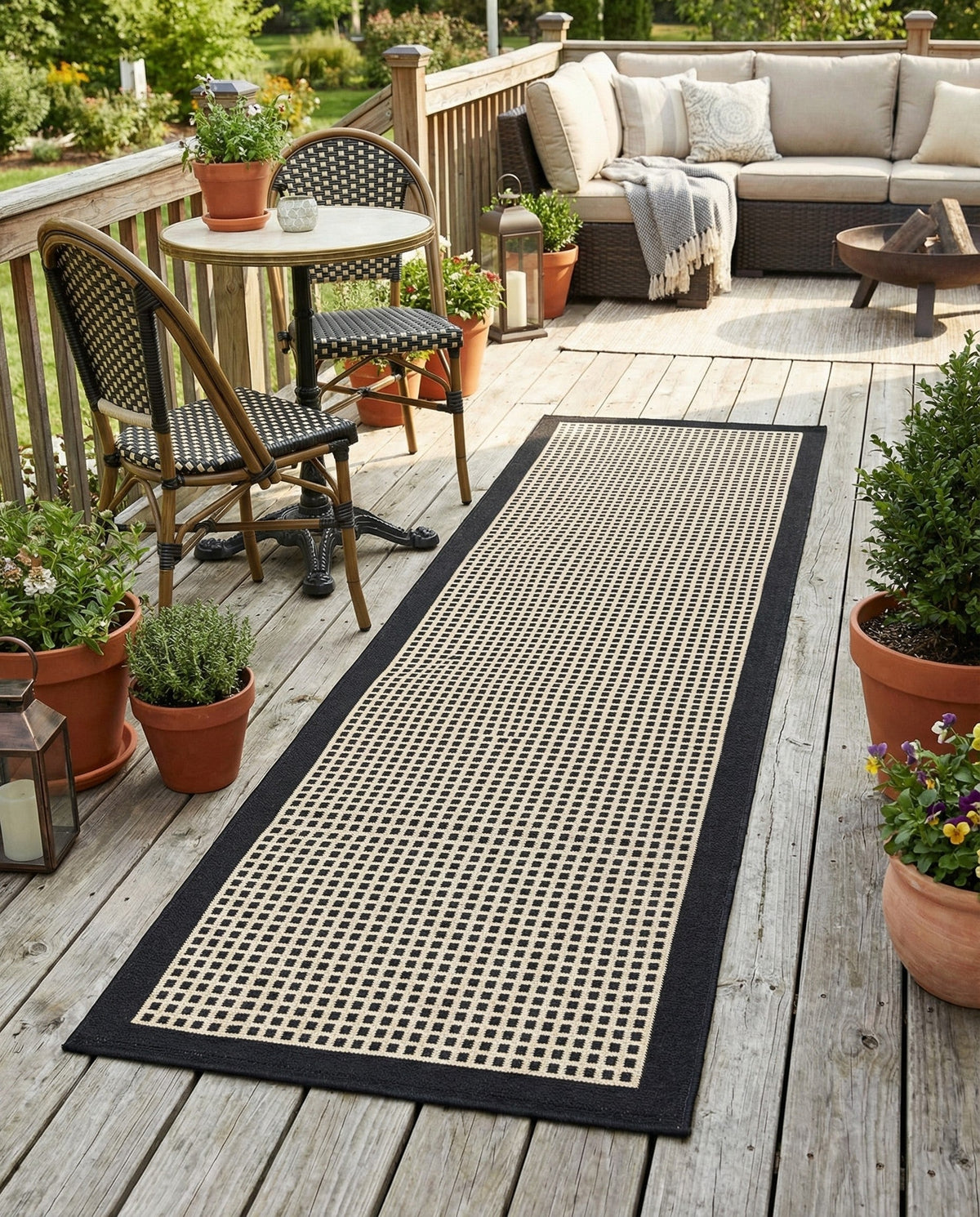 Terrace Fringe Collection Area Rug - Oceanside Runner Black  lifestyle 141