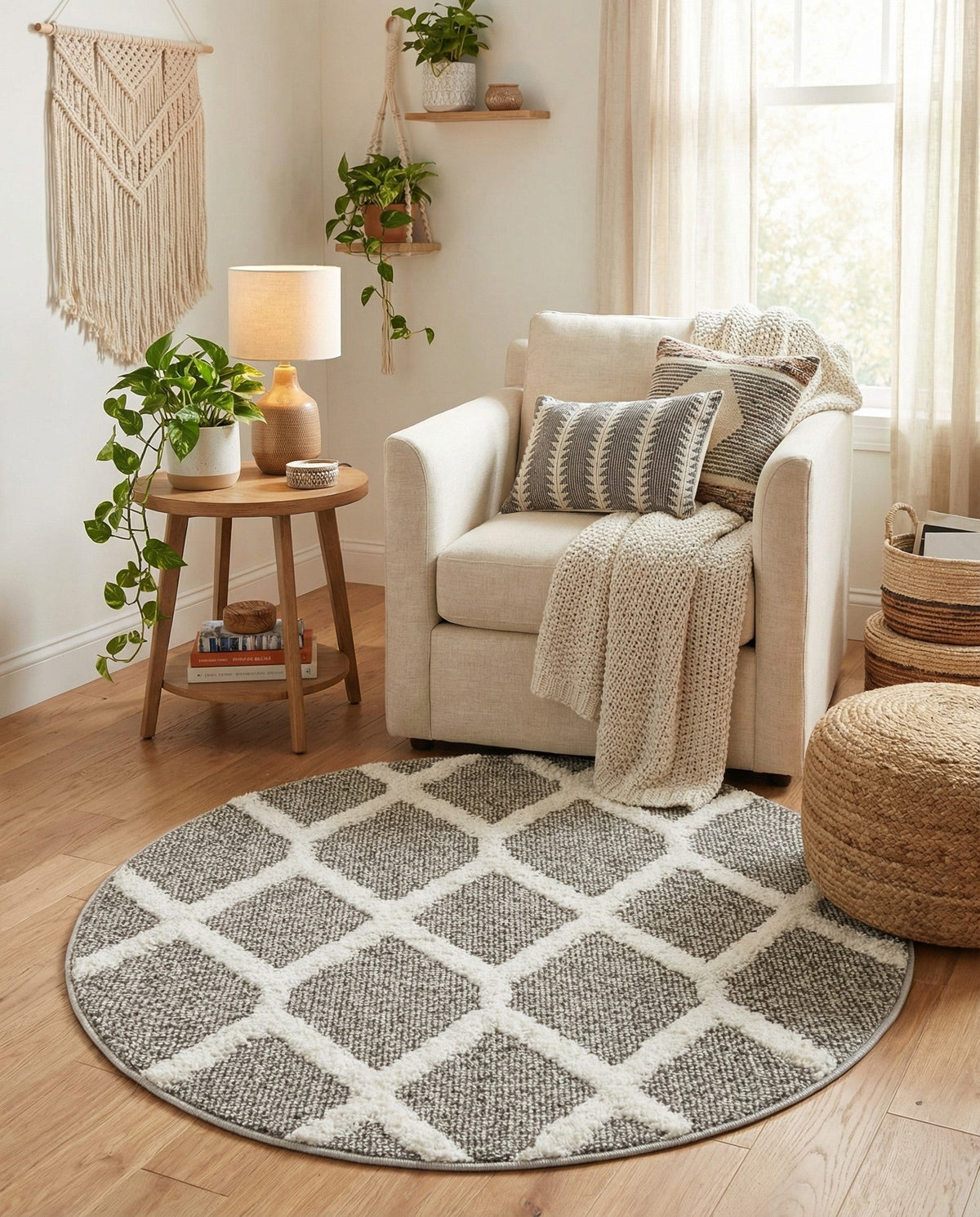 Sahara Chic Collection Area Rug -  Tuareg Round Gray  lifestyle 149