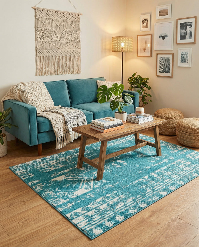 Brighton Stripes Collection Area Rug - Sussex (Turquoise) Rectangle Turquoise  lifestyle 21