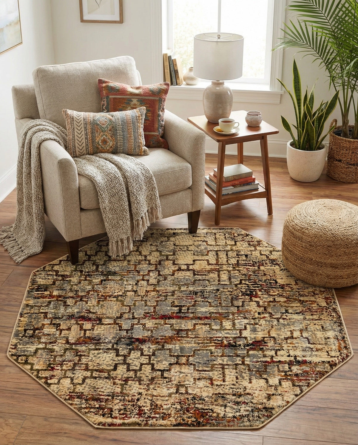 Neptune Elegance Collection Area Rug -  Proteus Octagon Beige Cream  lifestyle 106