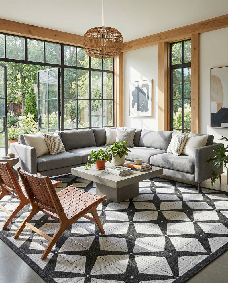 Urban Terrace Collection Area Rug -  Hudson Square Black and White  lifestyle 75