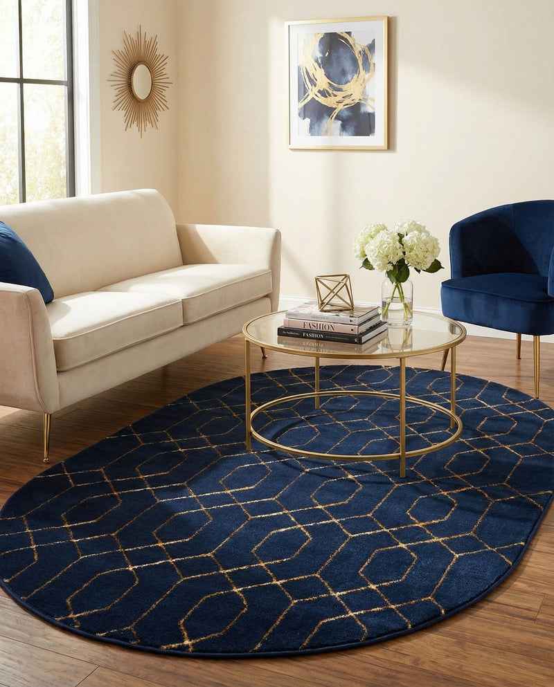 Hollywood Luxe Collection Area Rug - Sunset (Navy Blue Gold) Oval Navy Blue Gold  lifestyle 62
