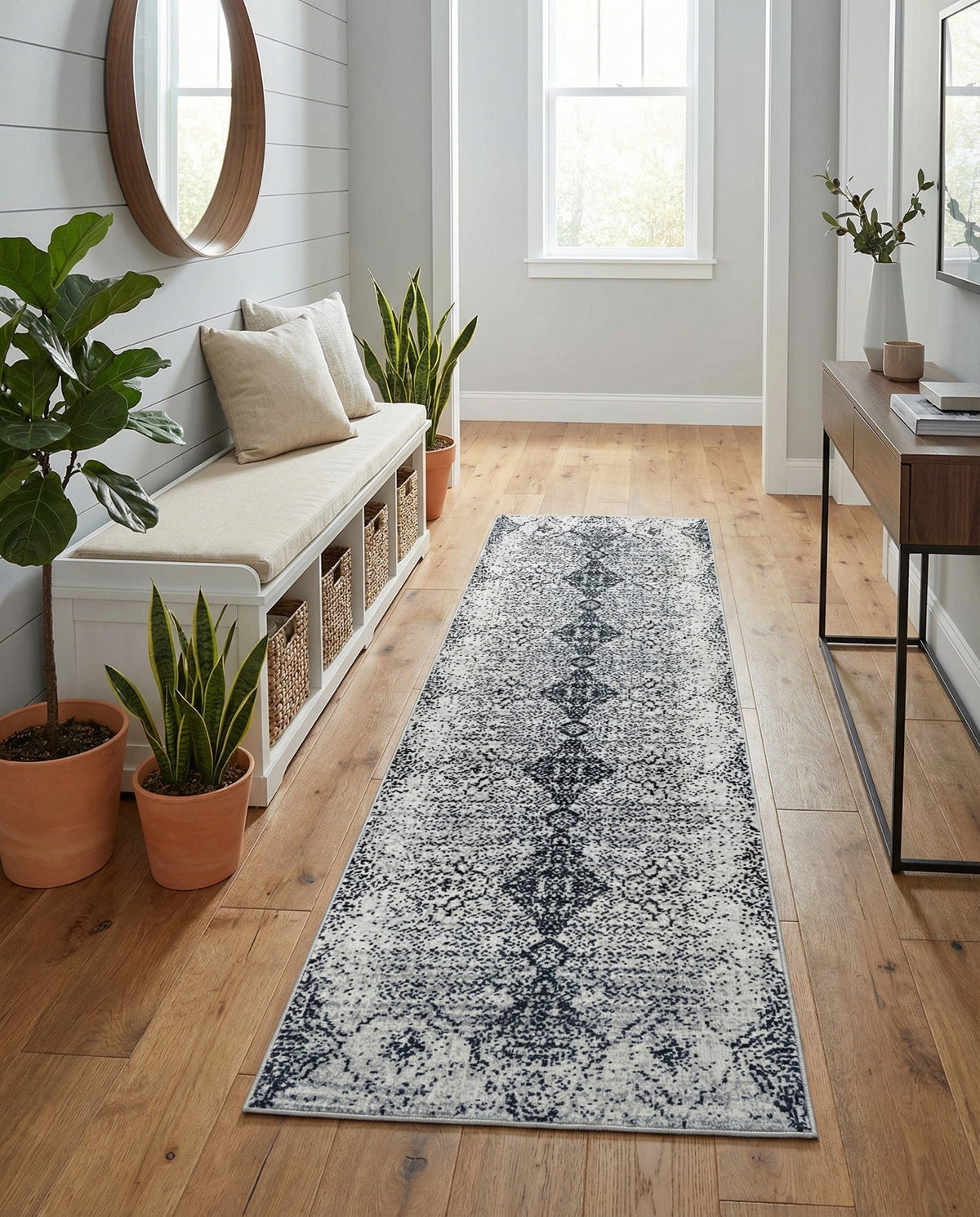 Aegean Elegance Washables Collection Area Rug -  Naxos Runner Black and White  lifestyle 141