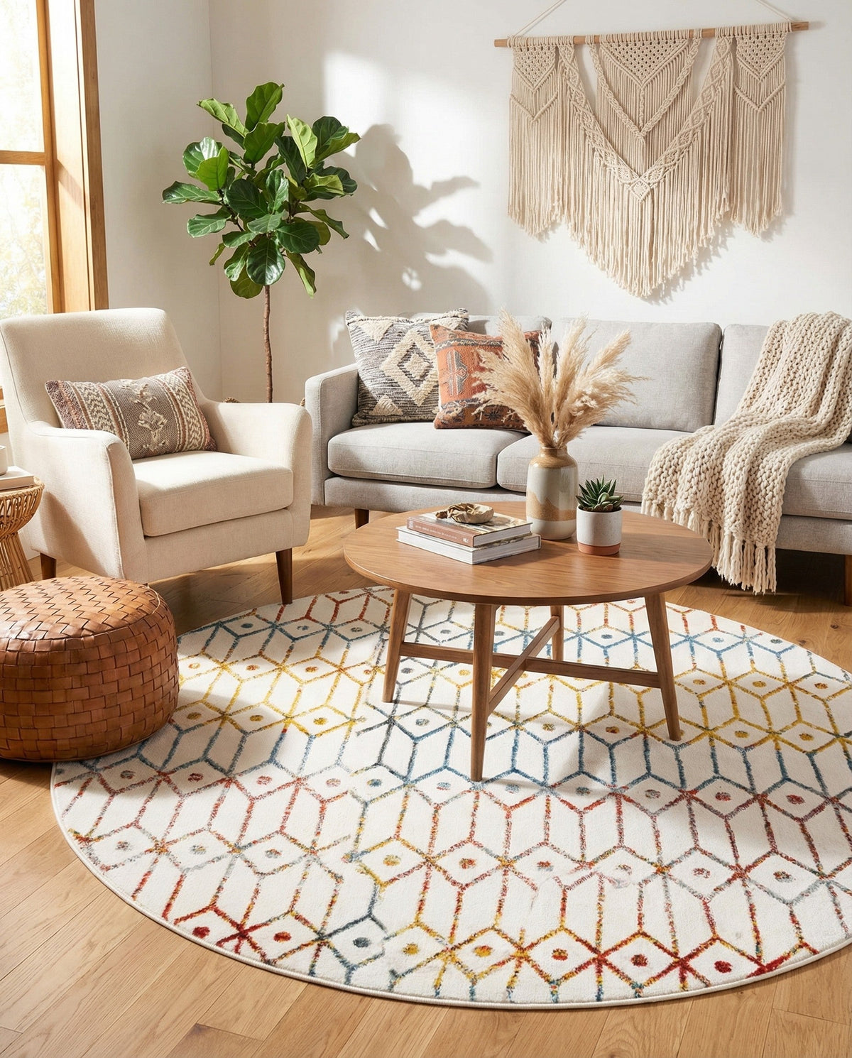 Garden Maze Retreat Collection Area Rug -  Mazeview Round Multi  lifestyle 128