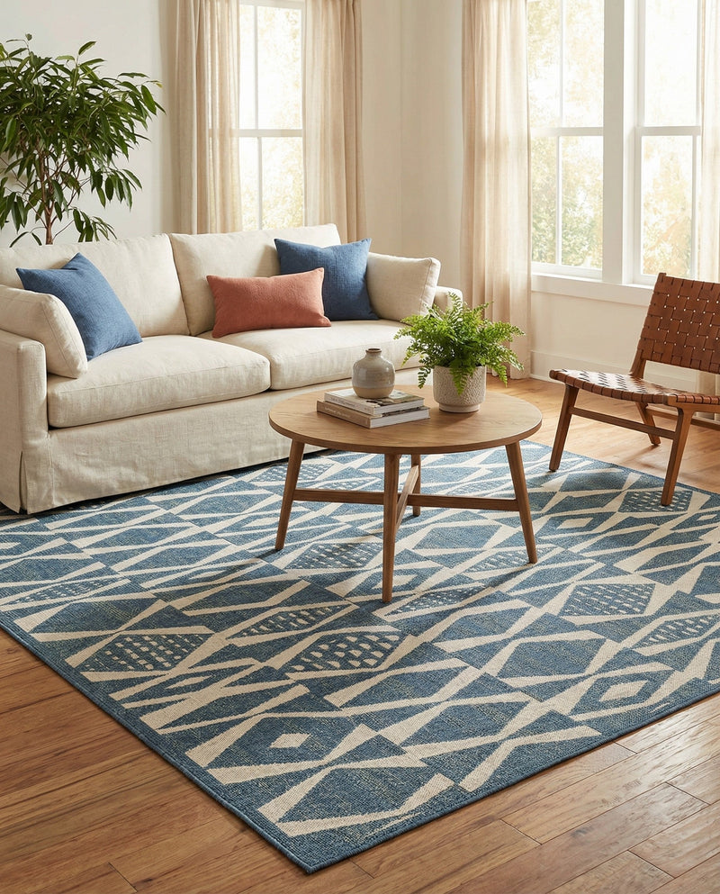 Coastal Terrace Collection Area Rug -  Tidepool Square Blue  lifestyle 45