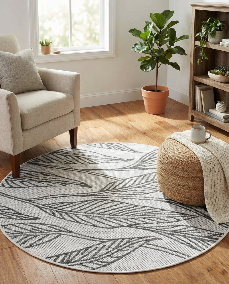 Seaside Blooms Collection Area Rug -  Evergreen (Charcoal Ivory) Round Charcoal Ivory  lifestyle 18
