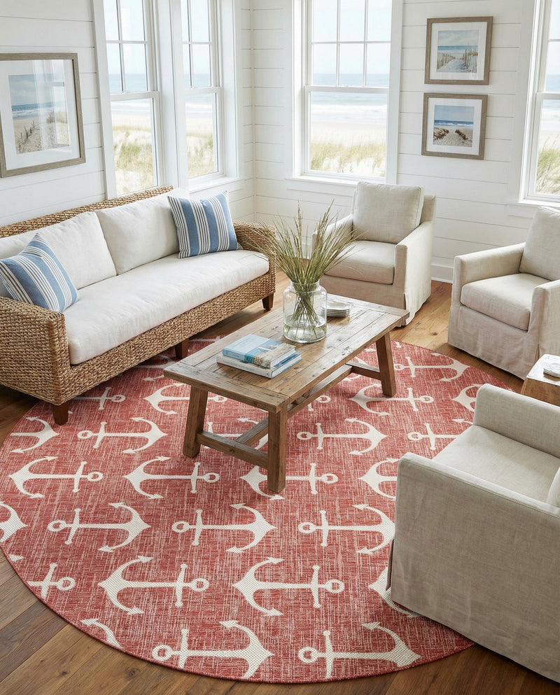 Seaside Haven Rugs Collection Area Rug - Sapphire (Rust Red) Round Rust Red  lifestyle 36