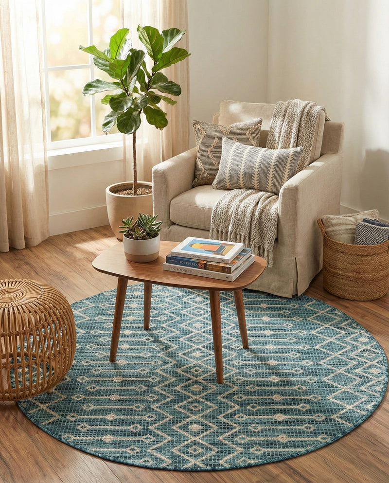 Savannah Pergola Collection Area Rug -  Pergola (Teal) Round Teal  lifestyle 60